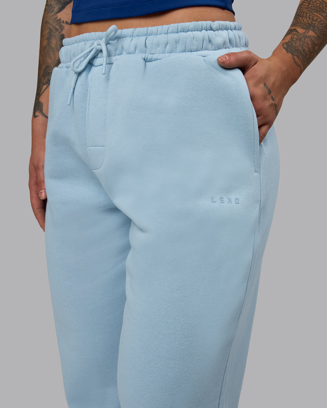 Woman wearing MVP Track Pants - Glacial Blue