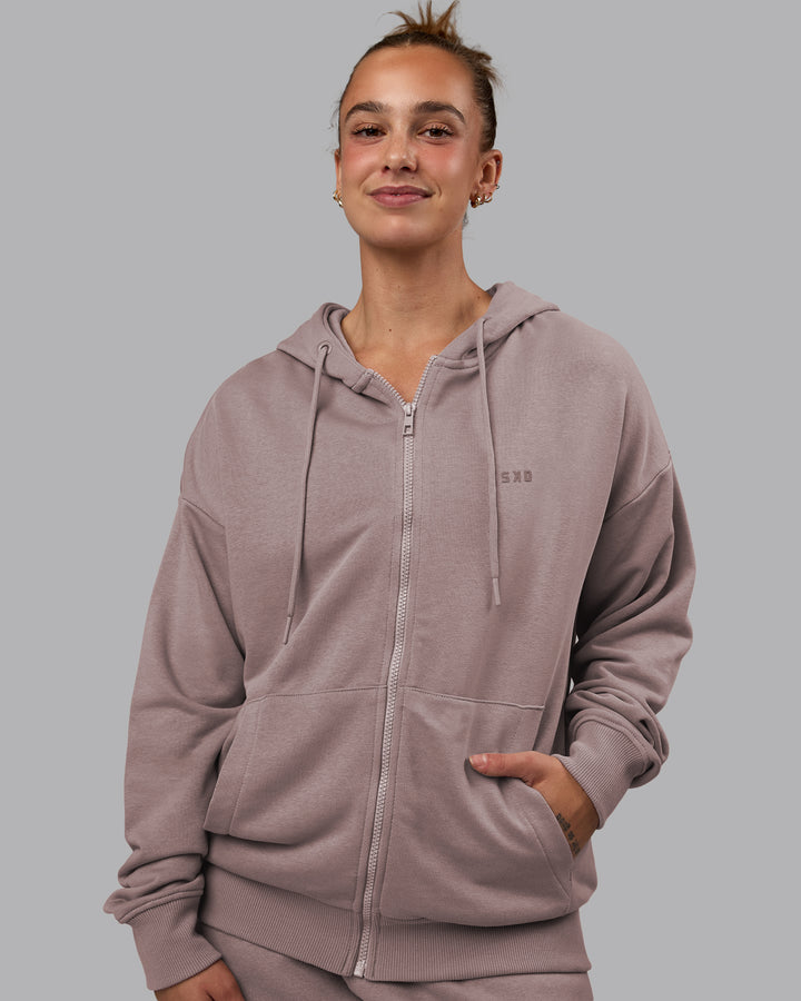 Woman wearing MVP Zip Through Hoodie - Greyish Purple
