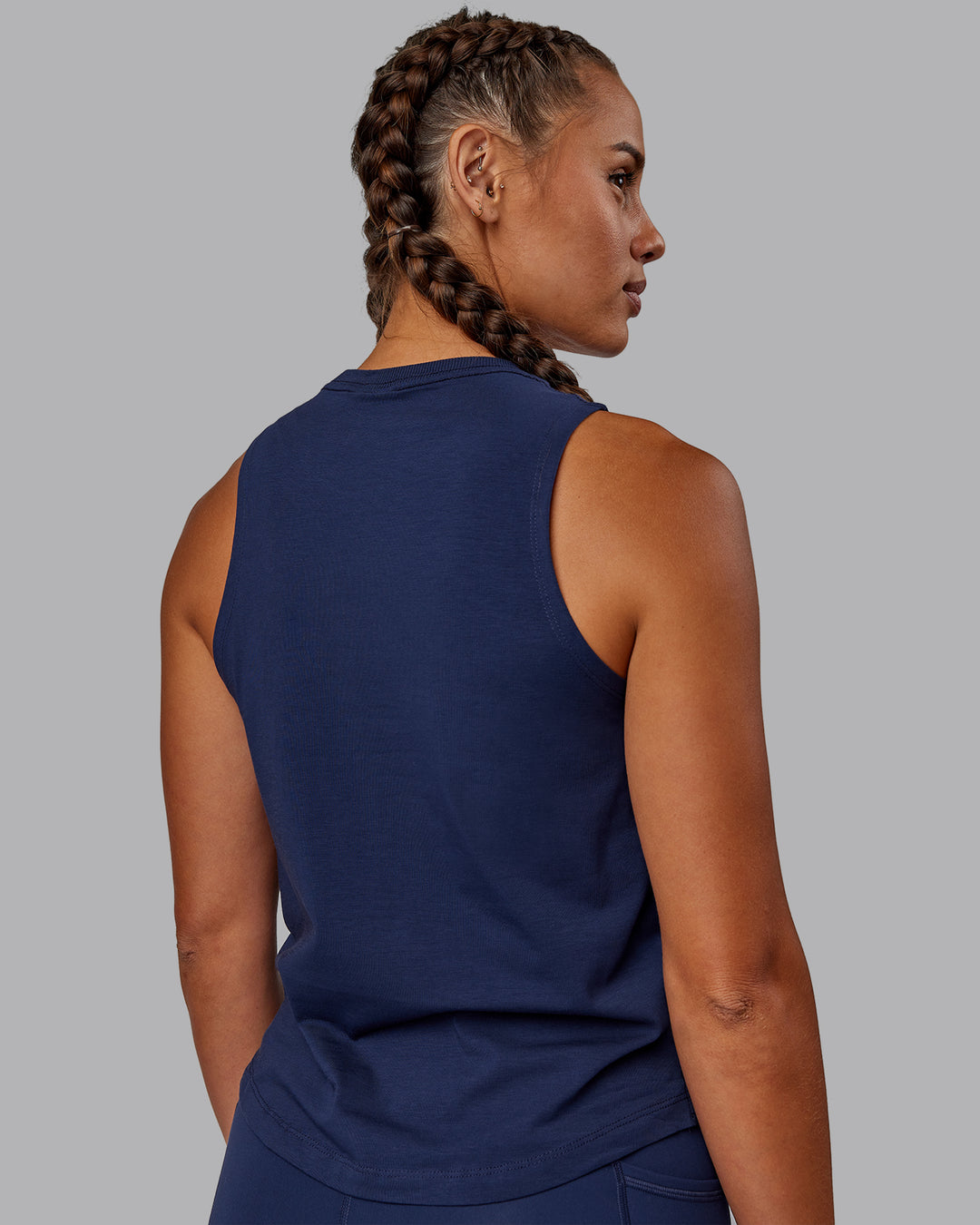 Woman wearing Deluxe PimaFLX Tank - Future Navy