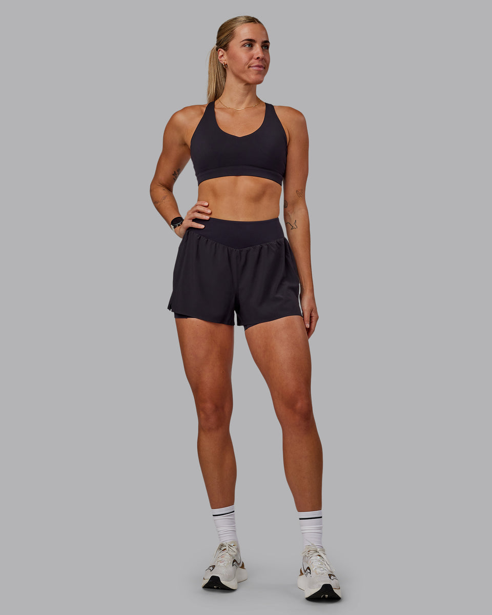 Woman wearing Agility 3" Lined Run Shorts - Black