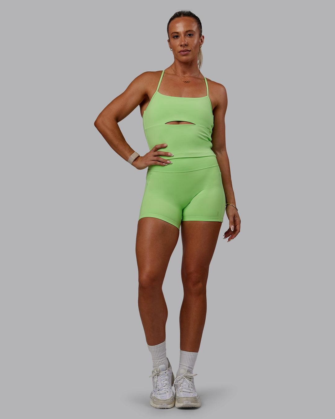 Woman wearing Bree Masters Form Shelf Bra Tank - Pastel Lime