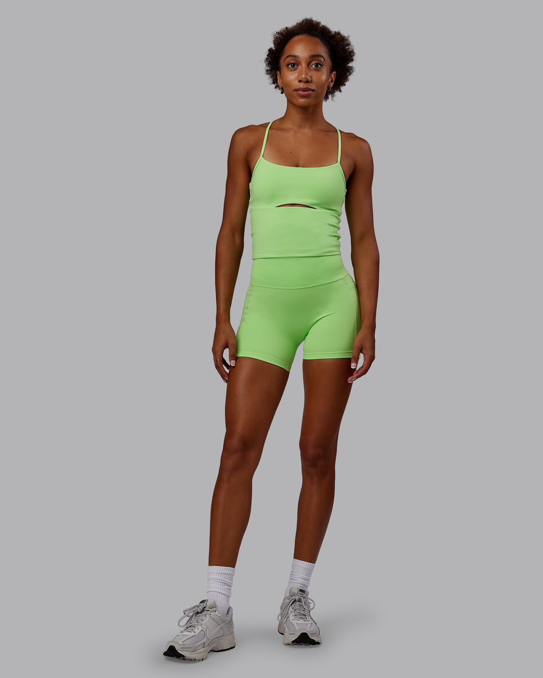 Woman wearing Bree Masters Form Shelf Bra Tank - Pastel Lime