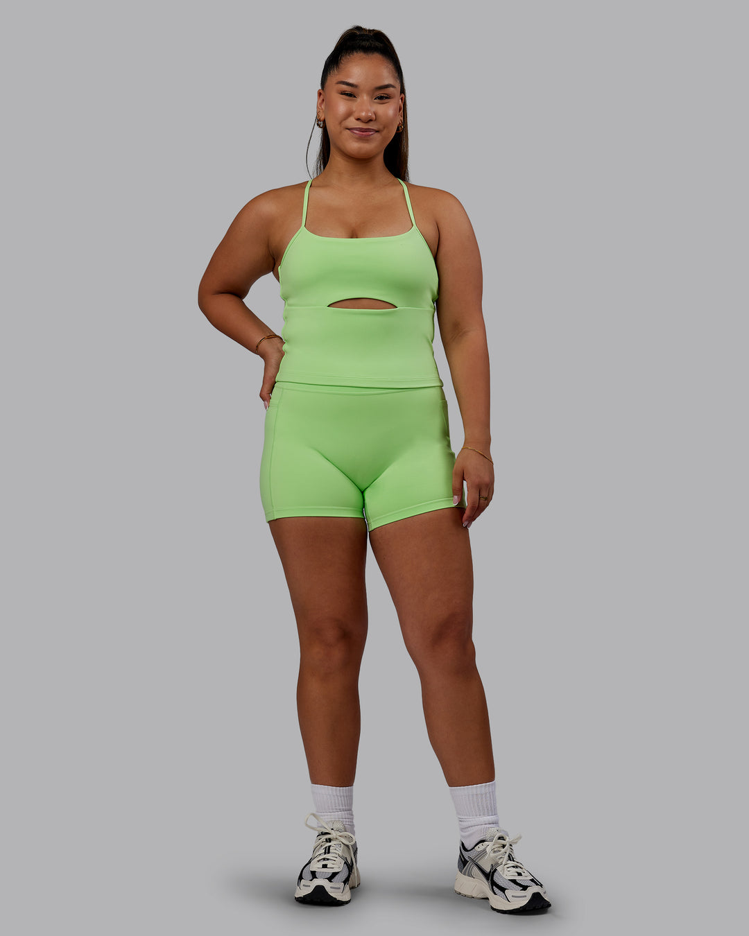 Woman wearing Bree Masters Form Shelf Bra Tank - Pastel Lime