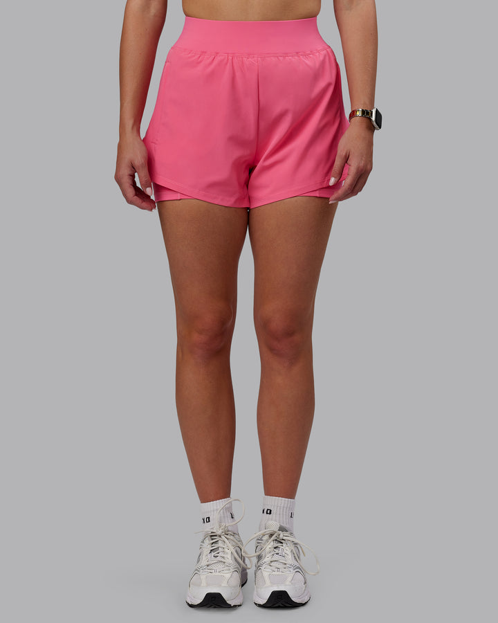 Woman wearing Challenger 3&quot; Lined Performance Shorts in Pink Lemonade | Size:S
