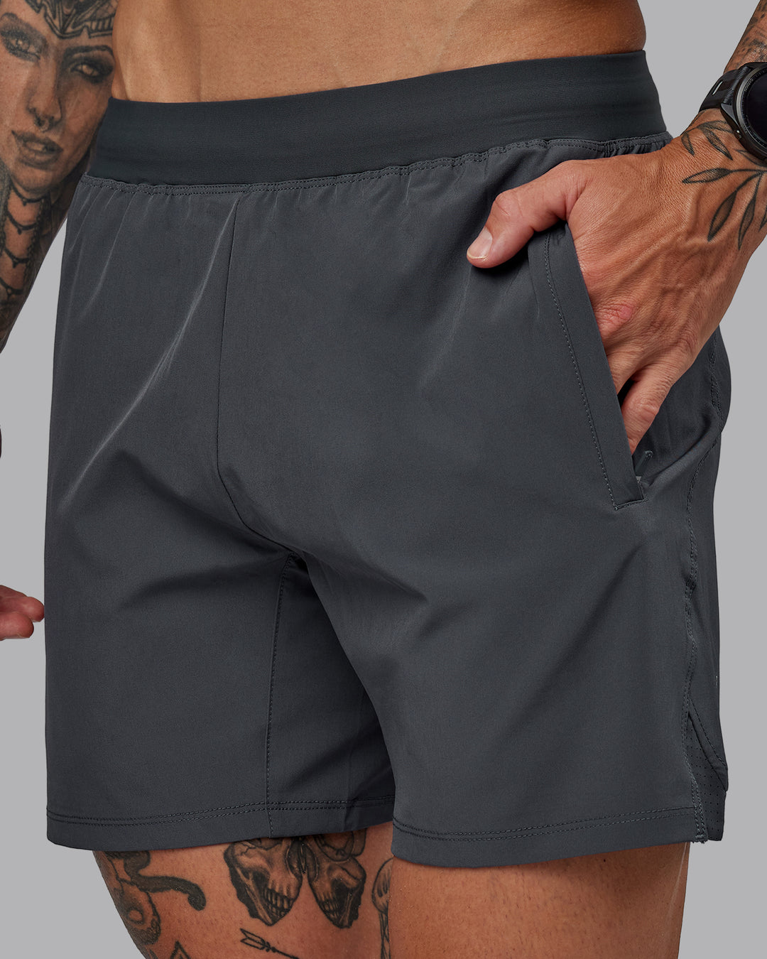 Man wearing Challenger 6&quot; Performance Short in Dark Storm | Size:S