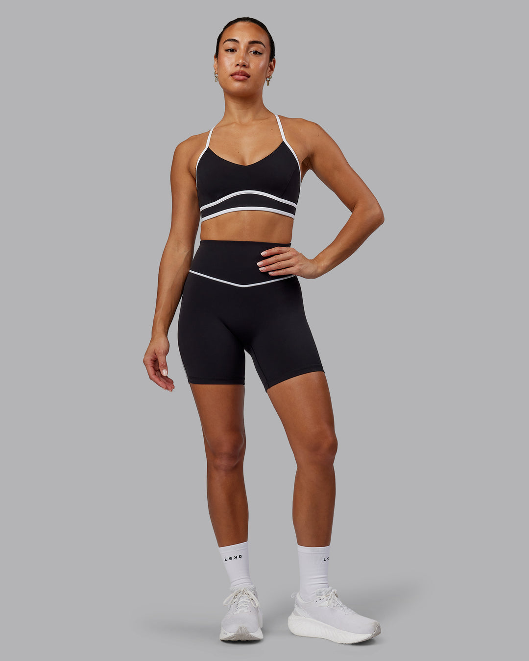 Woman wearing Contrast Sports Bra - Black-White