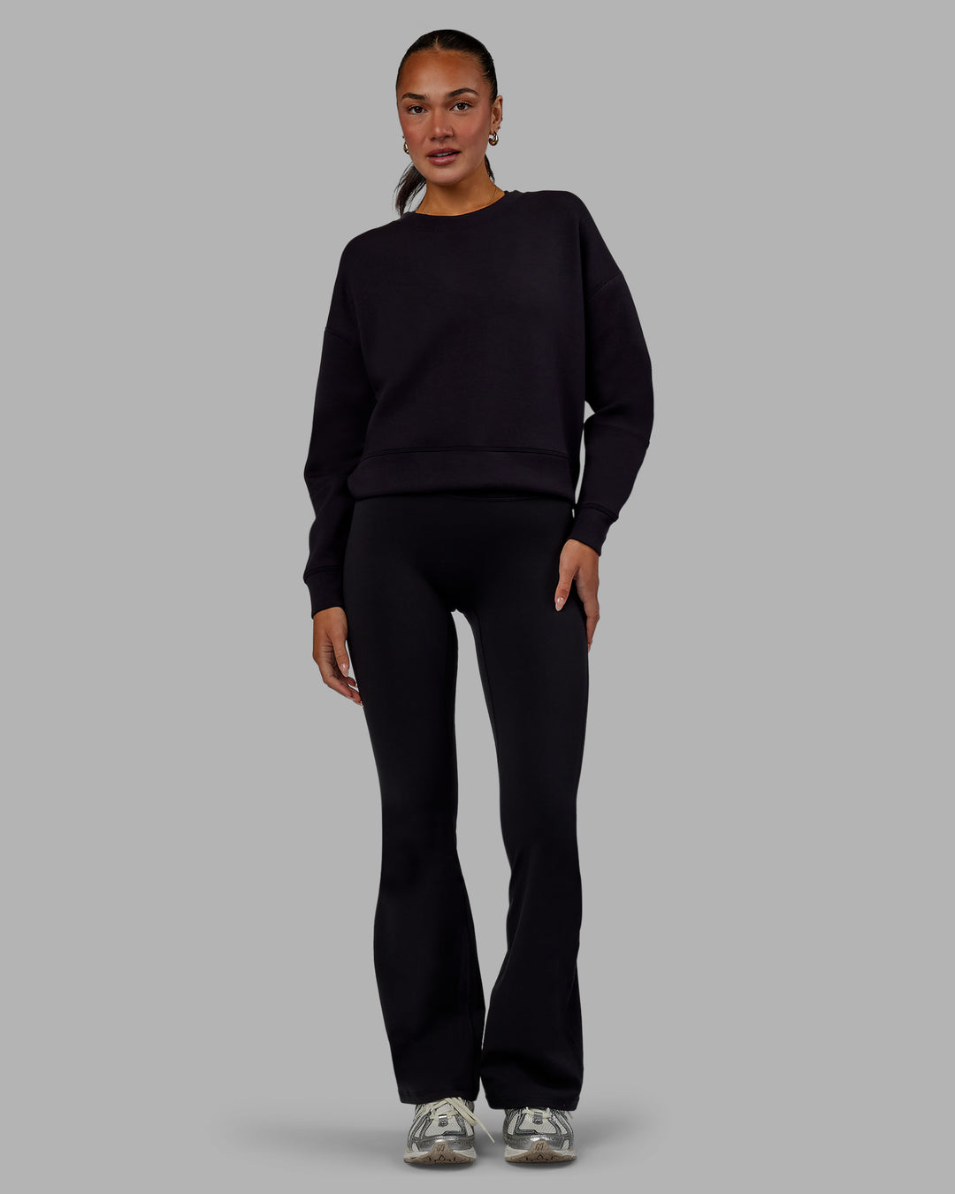 Woman wearing Elevate SoftTouch Crew Neck Sweater - Black-Blac