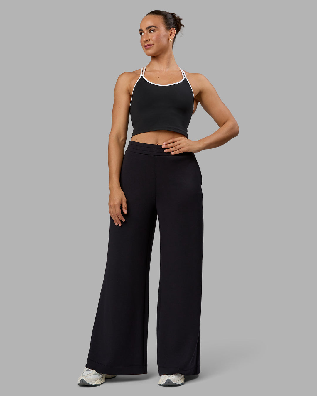 Woman wearing Elevate SoftTouch Wide Leg Pants - Black-Black