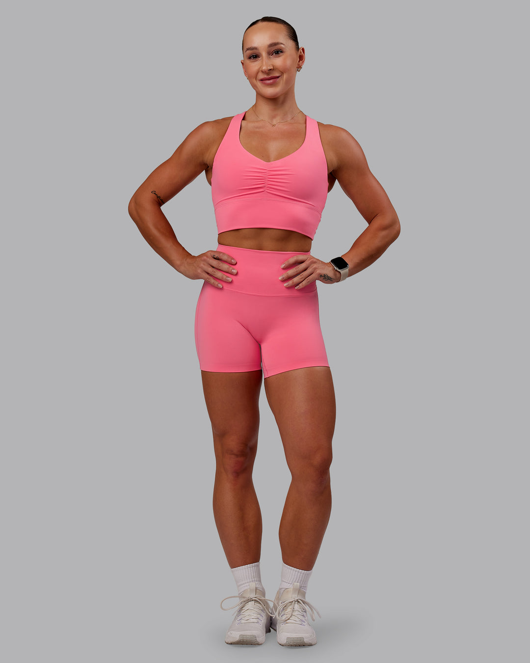 Woman wearing Elixir X-Short Tight in Pink Lemonade | Size:S