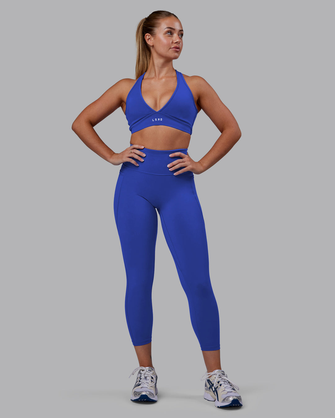 Woman wearing Fusion 7/8 Length Tights - Power Cobalt