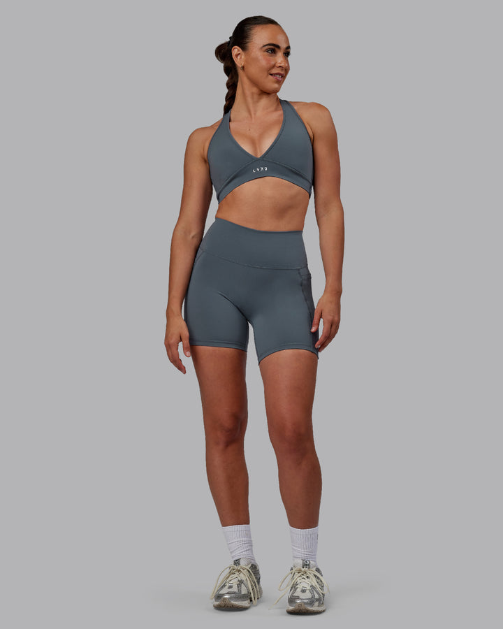 Woman wearing Fusion Mid Short Tights - Turbulence
