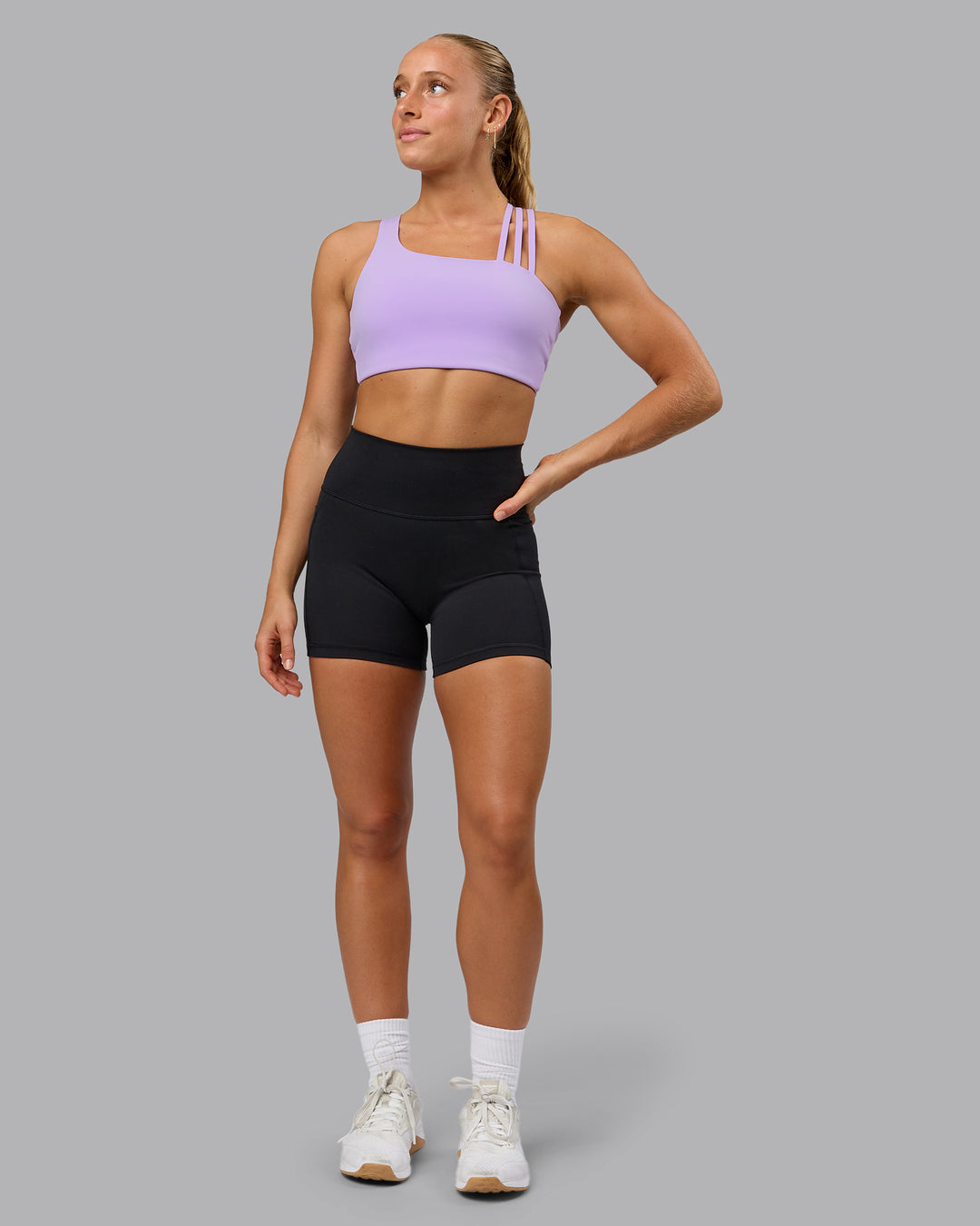 Woman wearing Galvanise Sports Bra - Pale Lilac