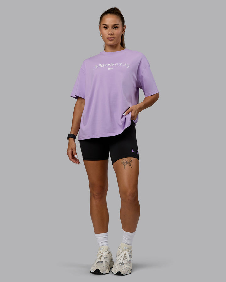 Woman wearing Go-To 1% Better FLXCotton Oversized Tee - Pale Lilac-White
