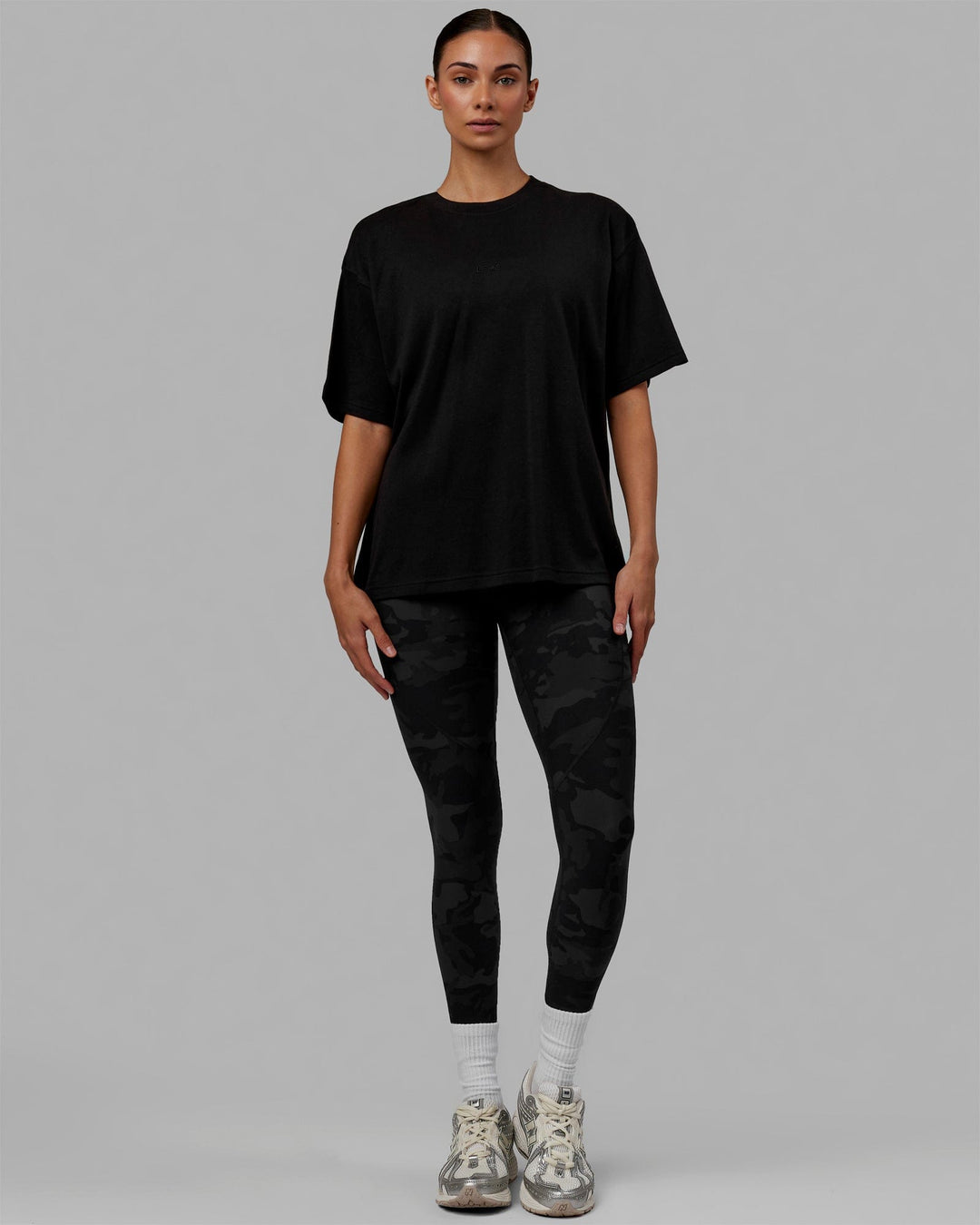 Woman wearing Go-To Modal Oversized Tee - Black-Black