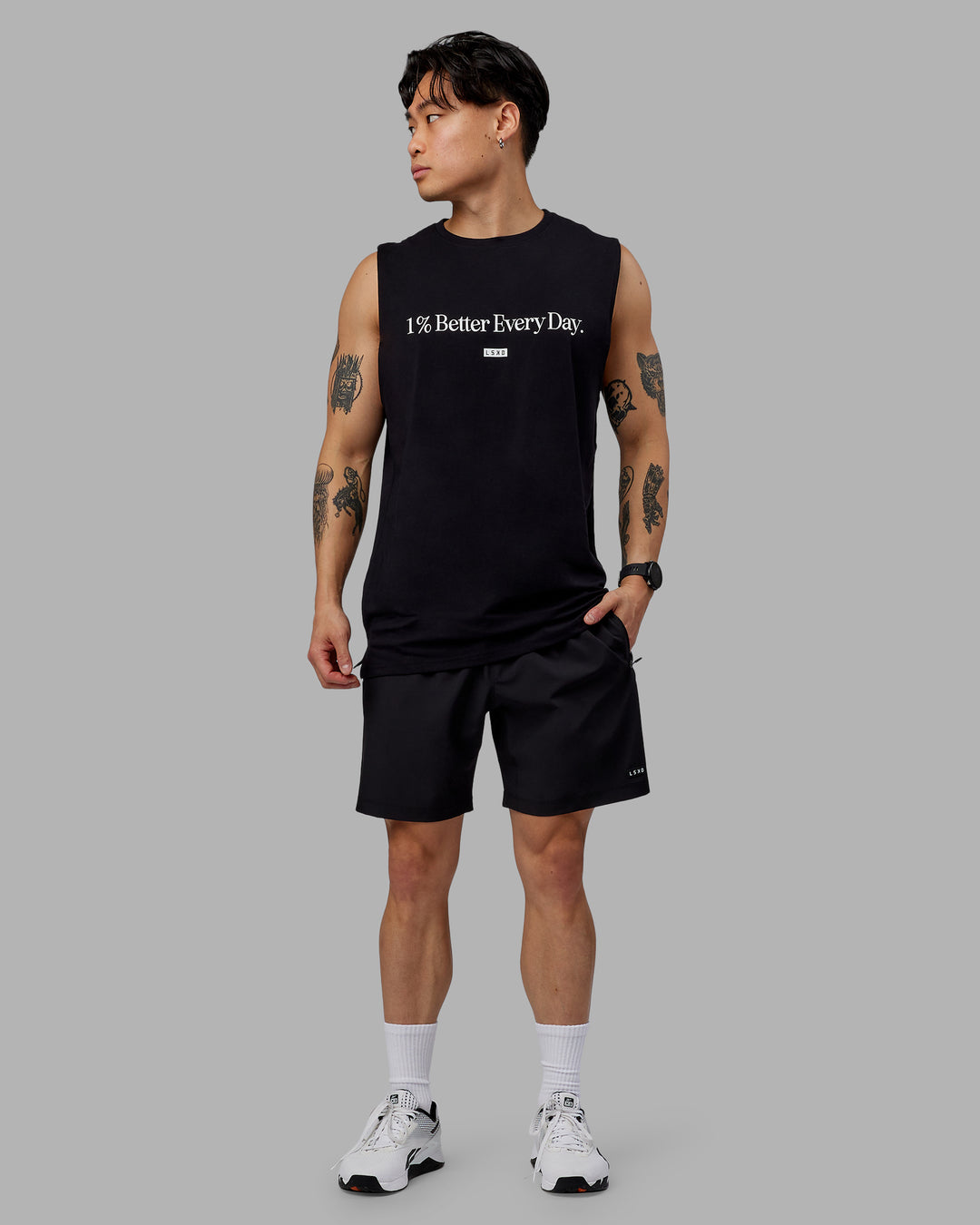 Man wearing 1% Better FLXCotton Training Fit Tank - Black-White