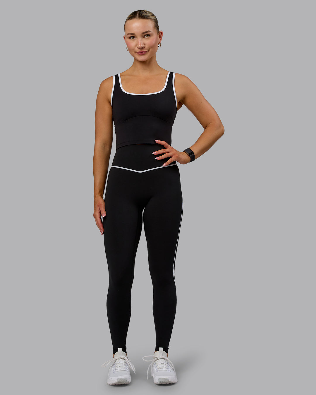 Woman wearing Nexus Active Tank - Black-White