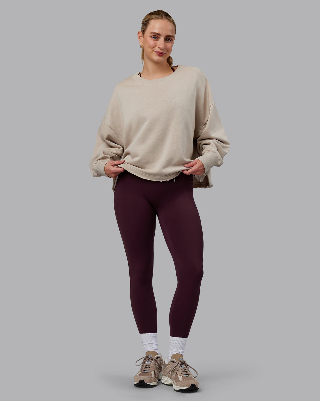 Woman wearing Oasis Cropped Sweater - Shale Beige