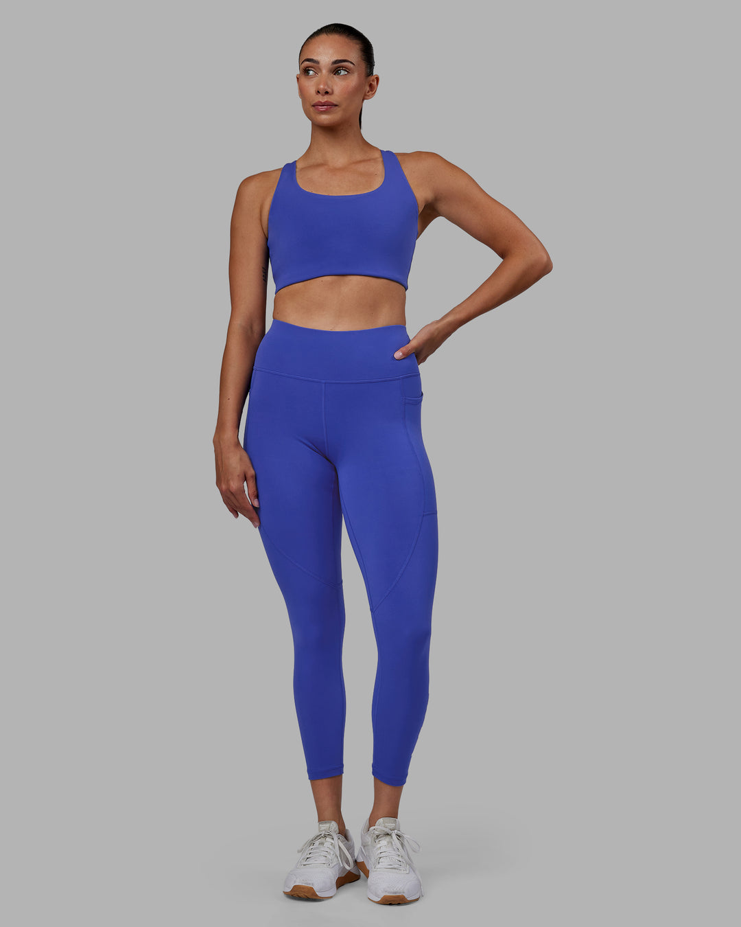 Women Wearing Rep 7/8 Length Tight - Power Cobalt-White