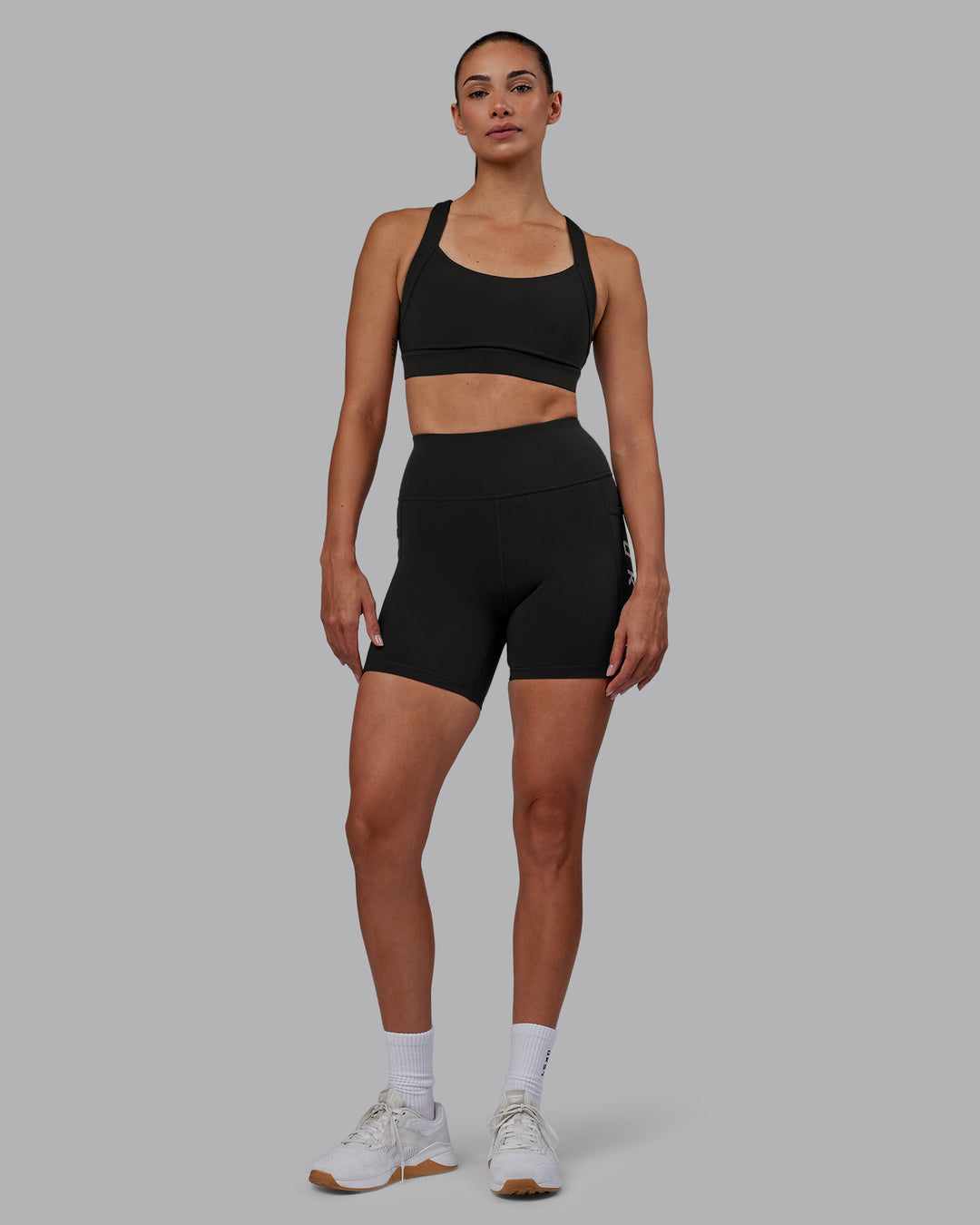 Women Wearing Rep Mid Short Tight - Pirate Black-White