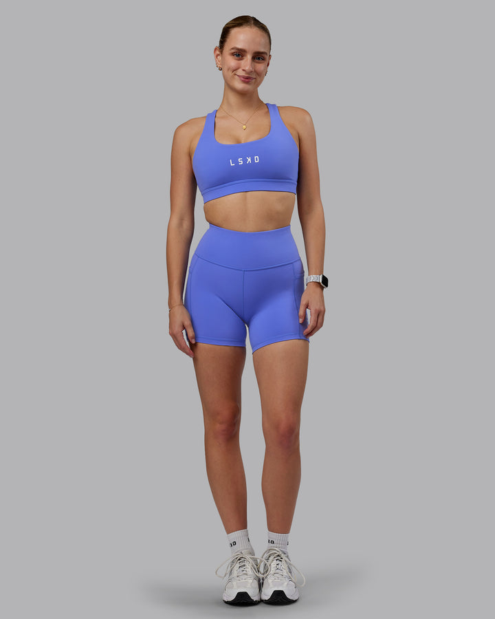 Woman wearing Rep X-Short Tights - Baja Blue-White
