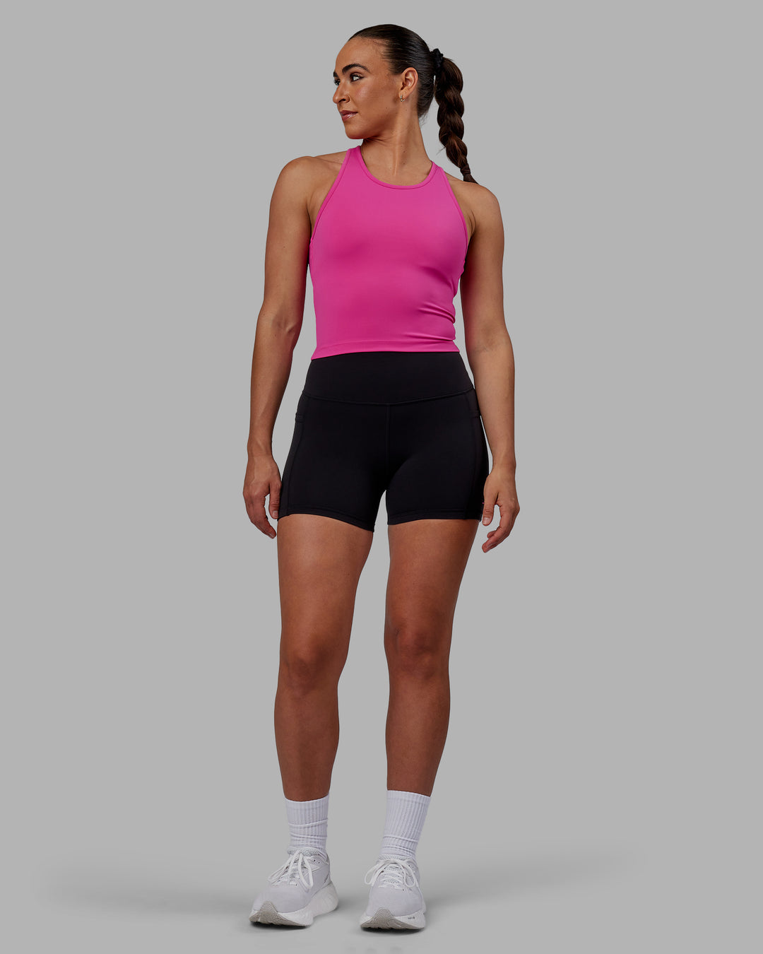 Woman wearing Rep X-Short Tights - Black-Fuchsia Pink