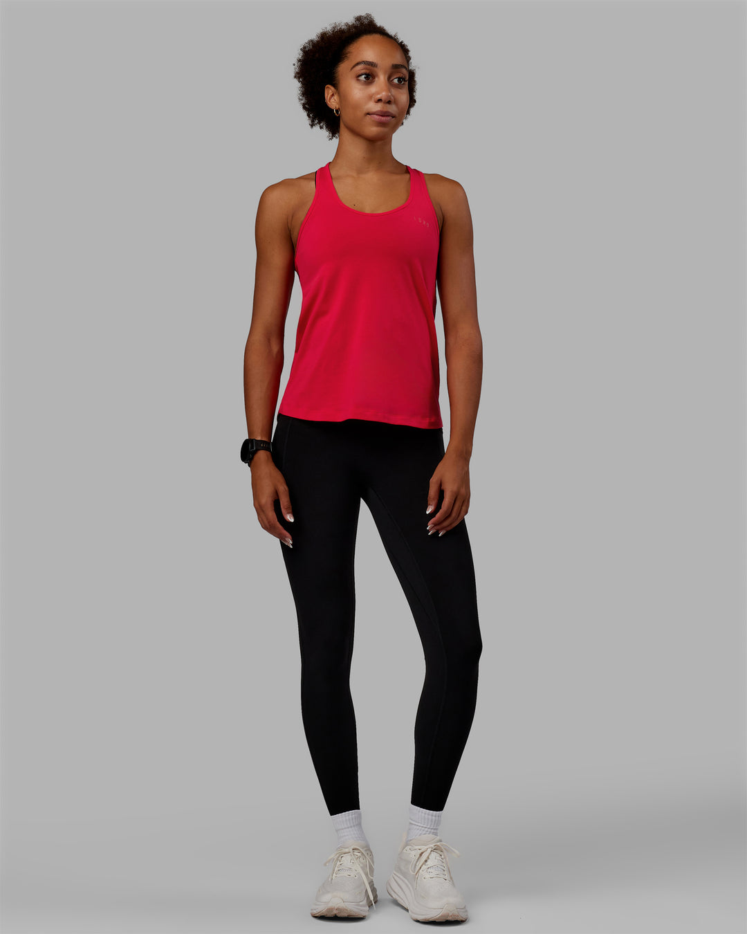 Woman wearing Static PimaFLX-Lite Tank - Scarlet