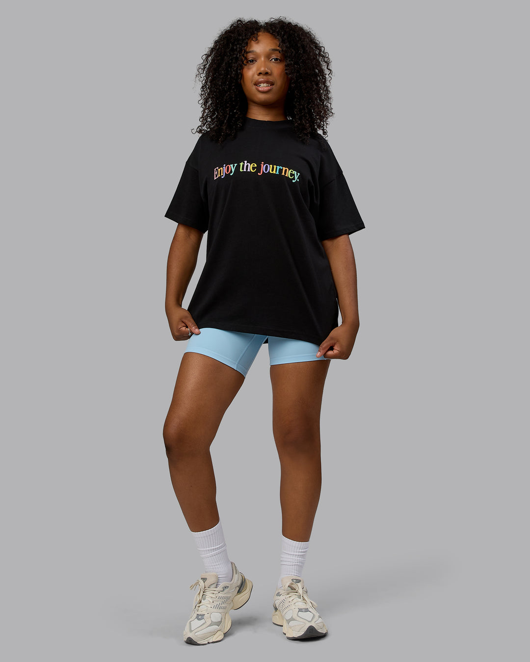 Woman wearing Unisex Enjoy The Journey Heavyweight Tee Oversize - Black-Multi