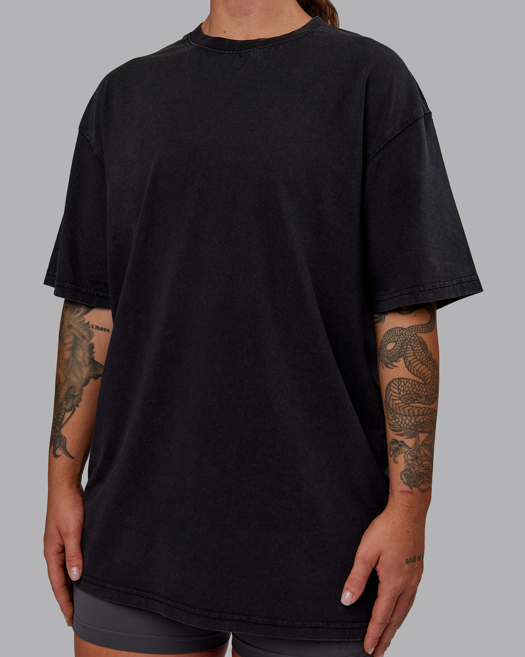 Woman wearing Set The Standard Washed FLXCotton Oversized Tee in Black-Black | Size:S