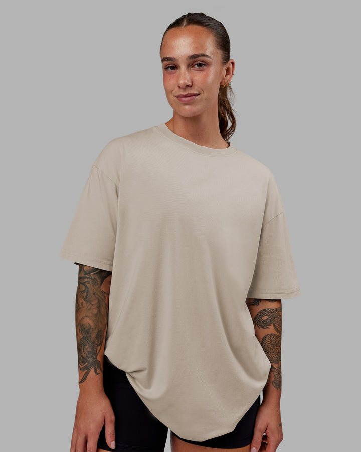 Woman wearing Set The Standard Washed FLXCotton Oversized Tee - Shale Beige | Size:S
