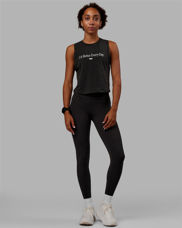 Woman wearing Vital 1% Better Cropped Training Tank - Charcoal Marl-White
