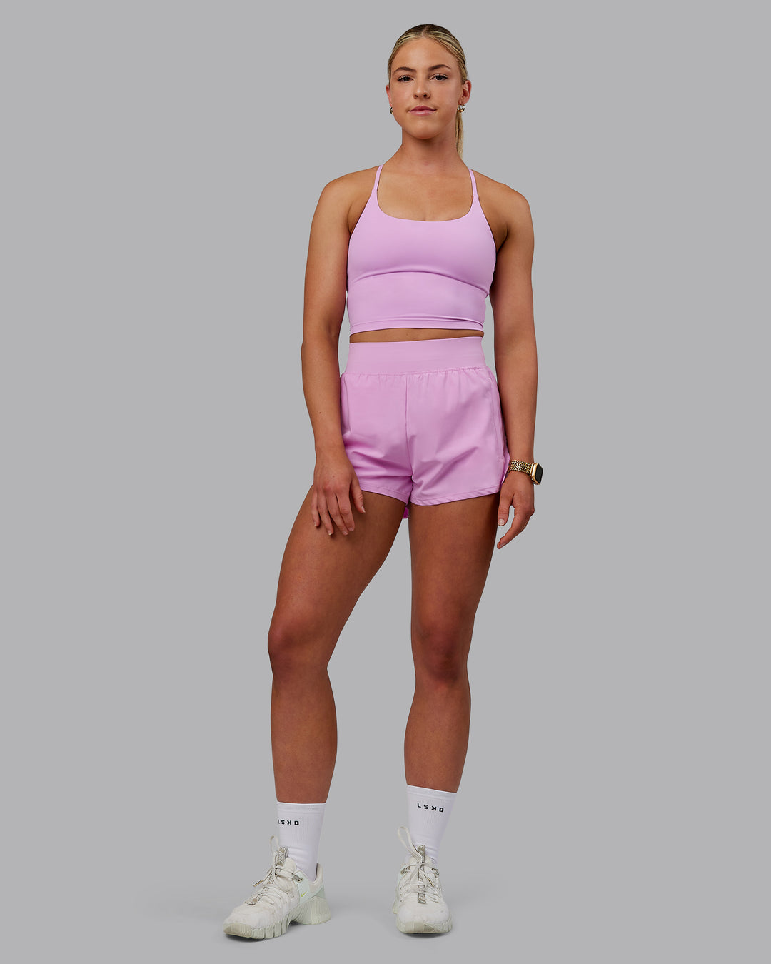 Woman wearing Challenger 3&quot; Lined Performance Shorts - Pale Lilac