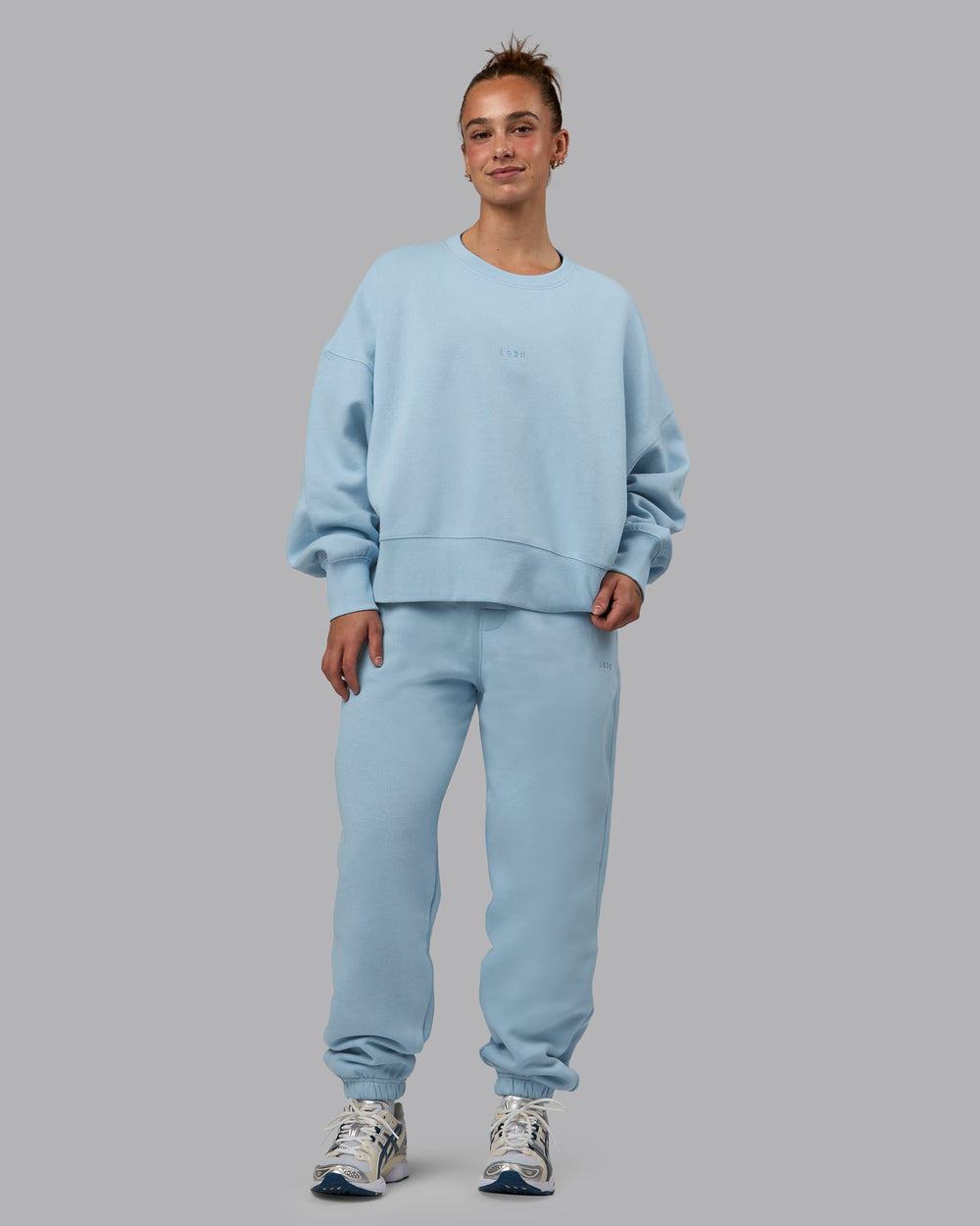 Woman wearing MVP Track Pants - Glacial Blue