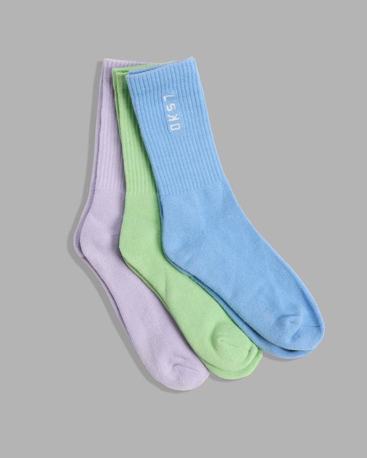 Signal 3 Pack Crew Socks - Cornflower Blue/Pale Lilac/Green Fig
