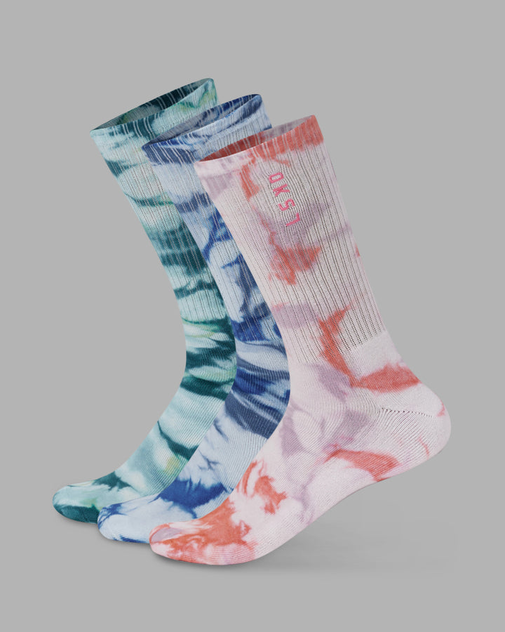 Signal 3 Pack Crew Socks - Tie Dye-Pink-Blue-Green
