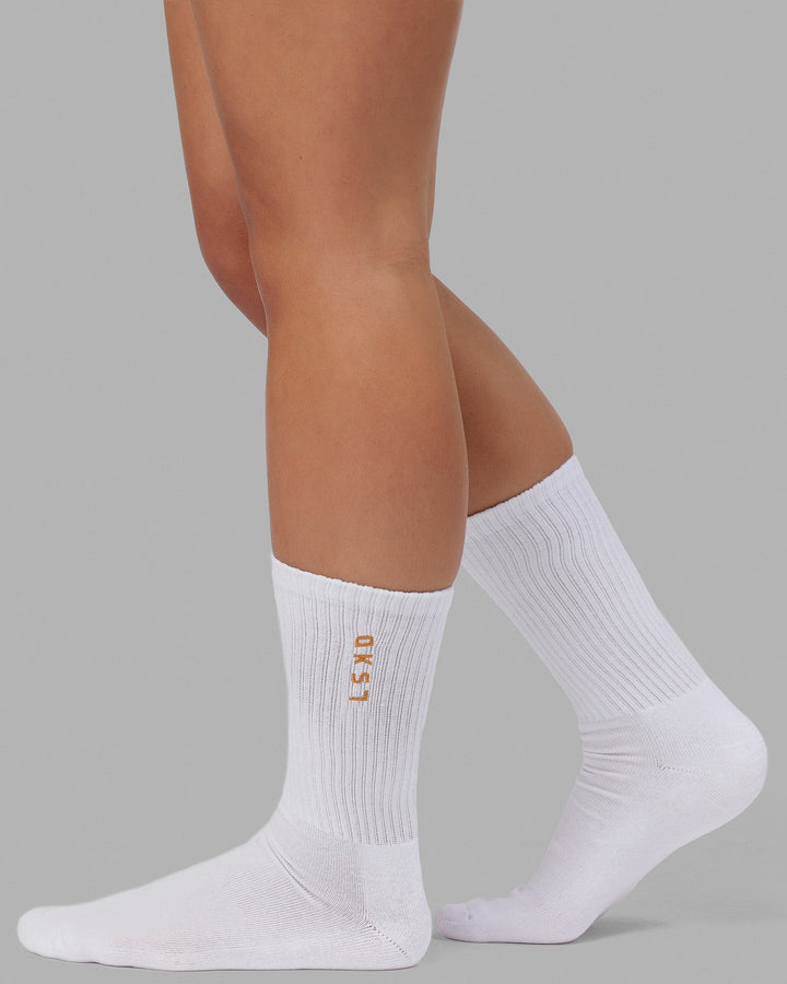 Signal 3 Pack Crew Socks - White-Turq-Tang-Pink
