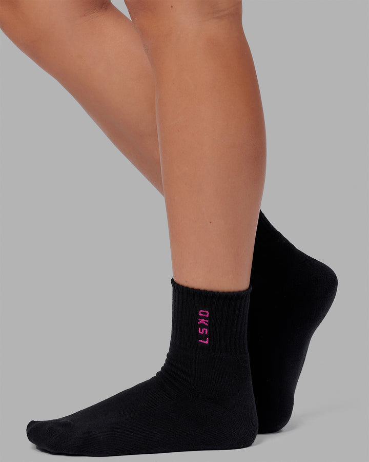 Signal 3 Pack Quarter Socks - White-Black-Berry Pink
