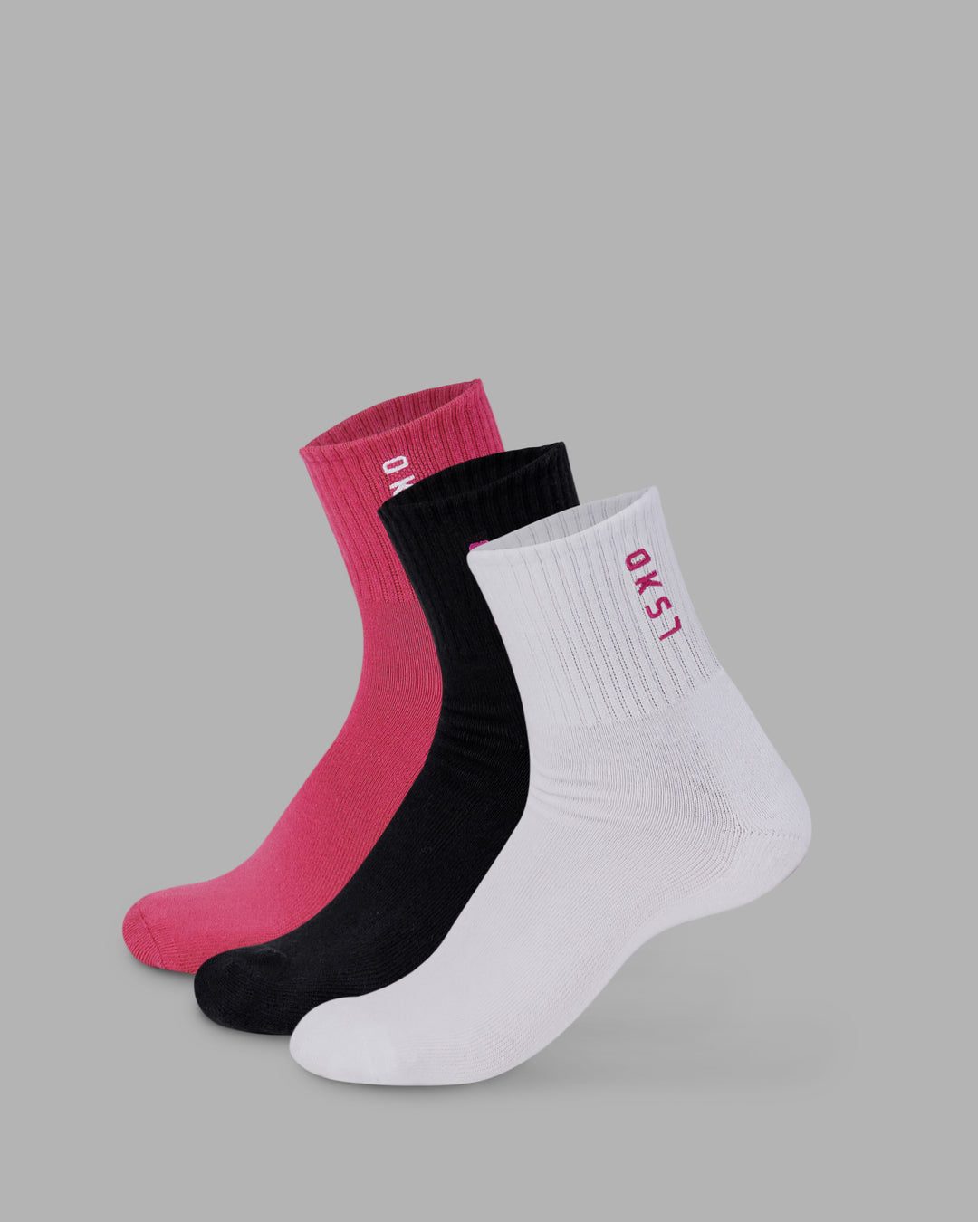 Signal 3 Pack Quarter Socks - White-Black-Berry Pink