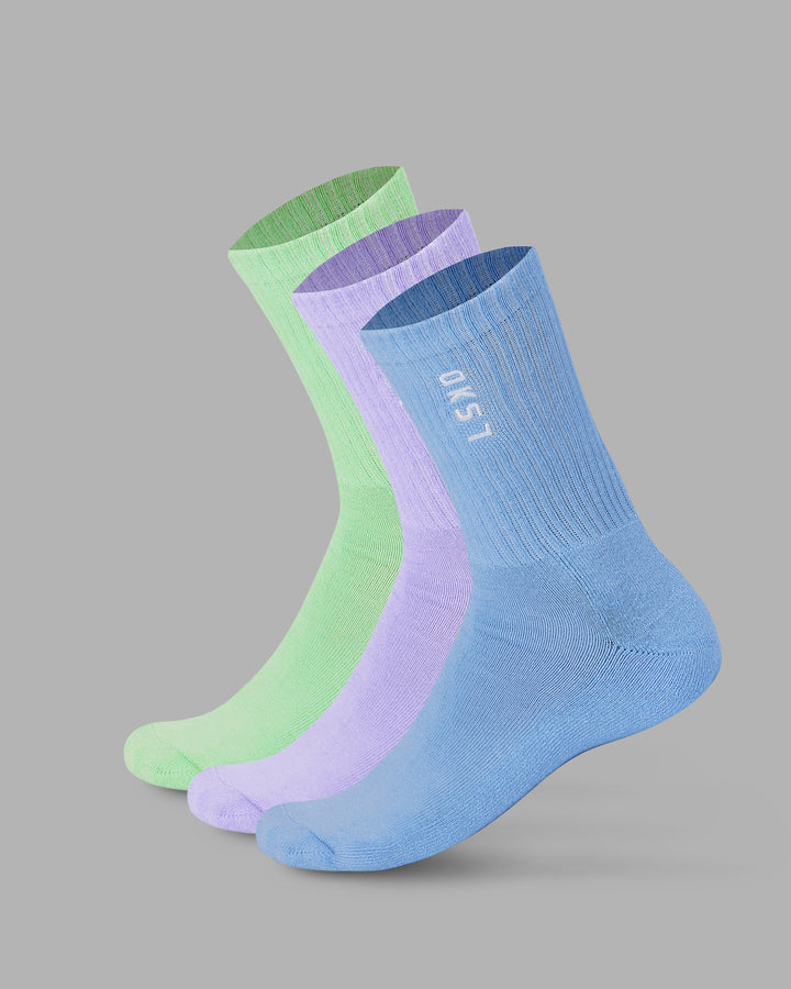 Signal 3 Pack Crew Socks - Cornflower Blue/Pale Lilac/Green Fig
