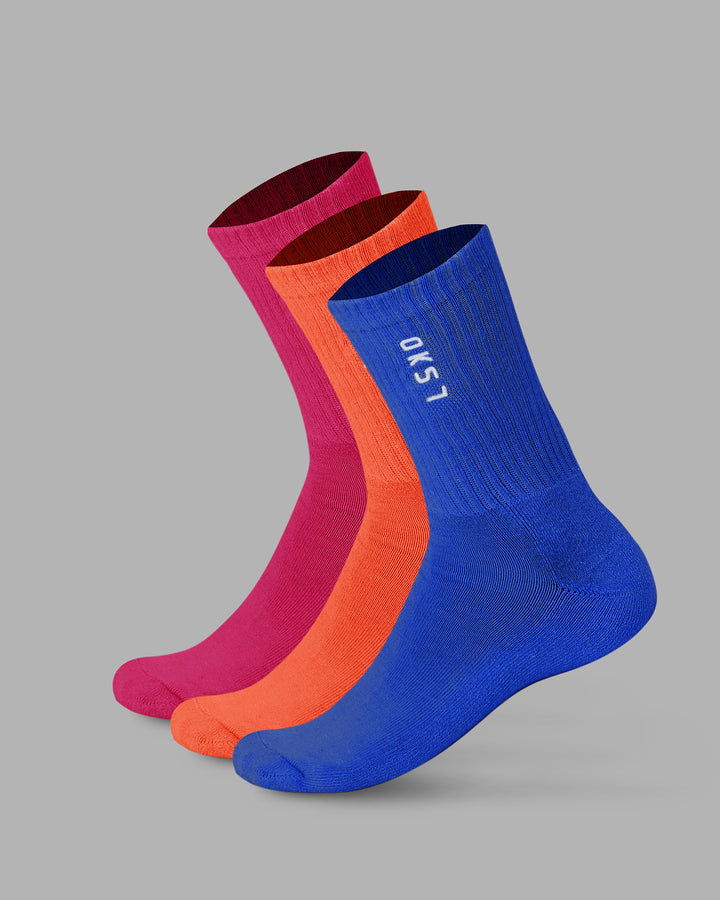 Signal 3 Pack Crew Socks - Impact Orange/Galactic Cobalt/Magenta
