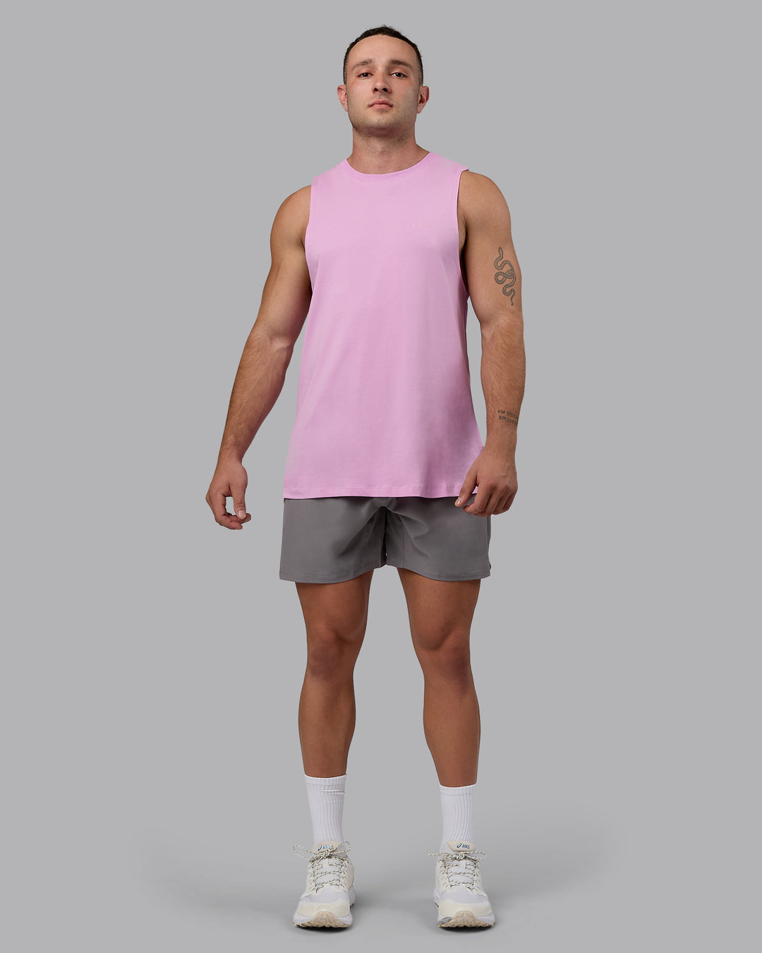 Man wearing Deluxe PimaFLX Tank - Pastel Orchid