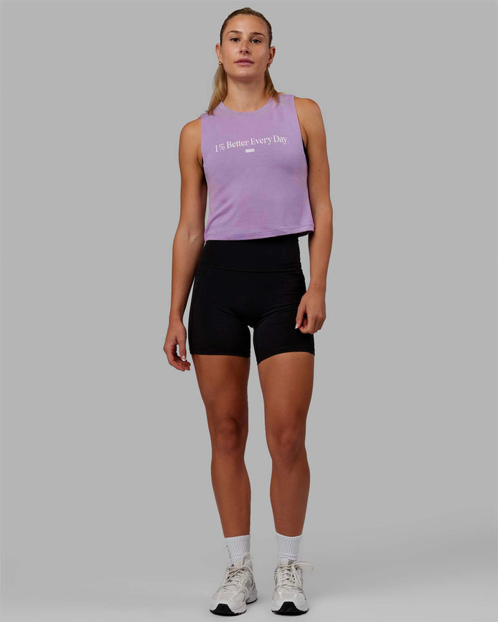 Woman wearing 1% Better Training Tank - Lilac-White
