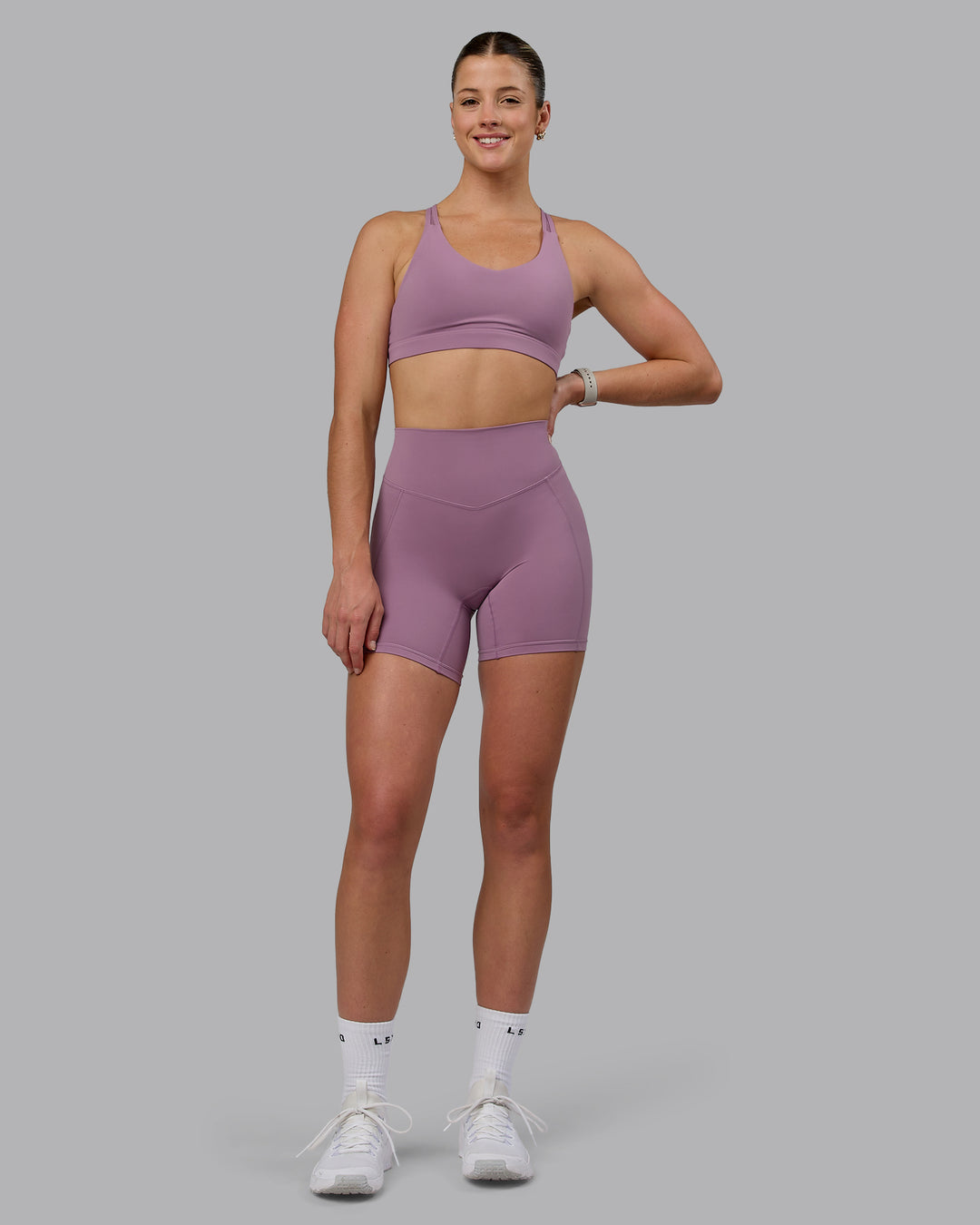 Woman wearing Blaze Mid-Length Shorts - Grape