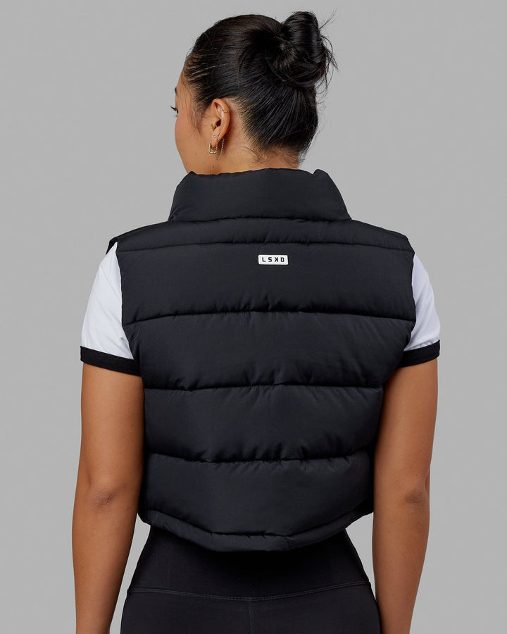 Woman wearing Layer Up Cropped Vest - Black
