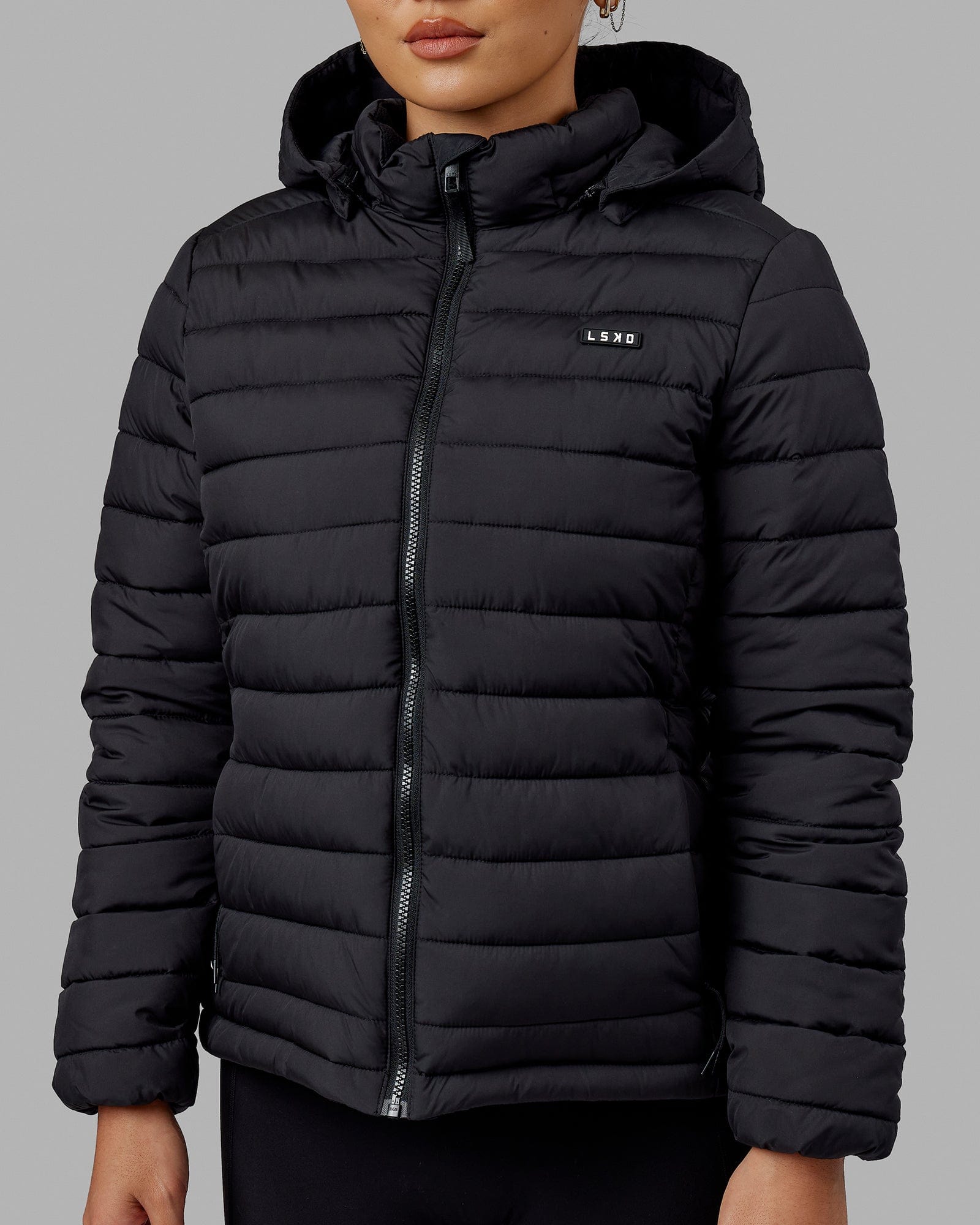 Plain black sales puffer jacket women's