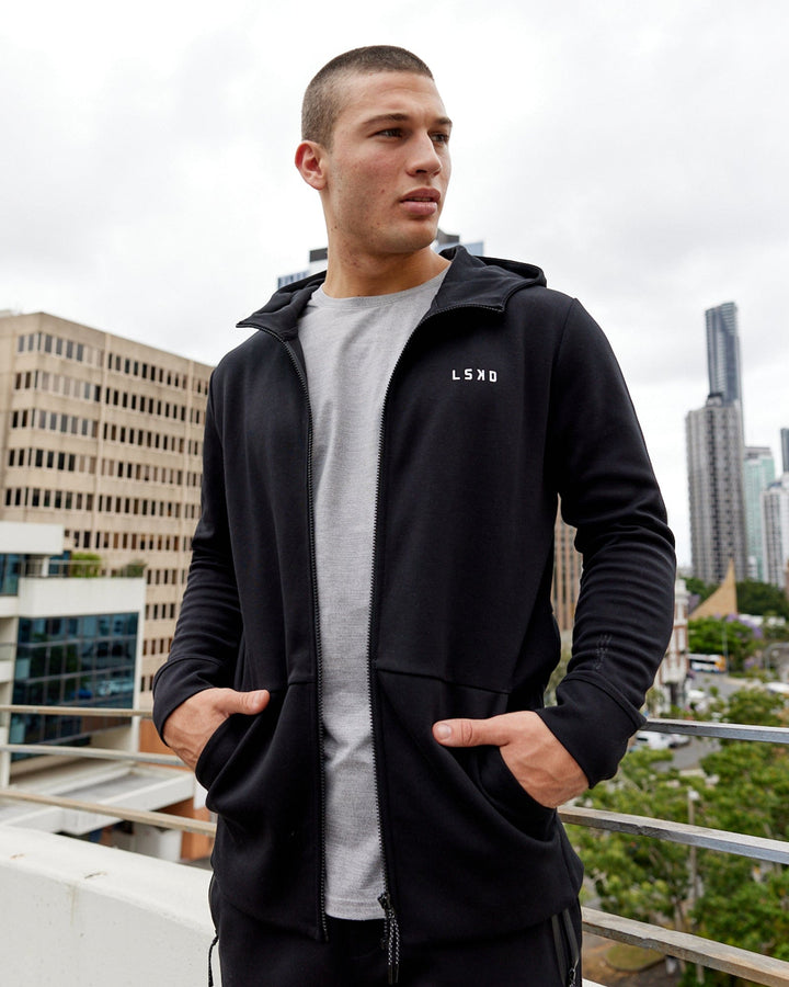 Man wearing Mens Athlete ForgedFleece Zip Up Hoodie - Black
