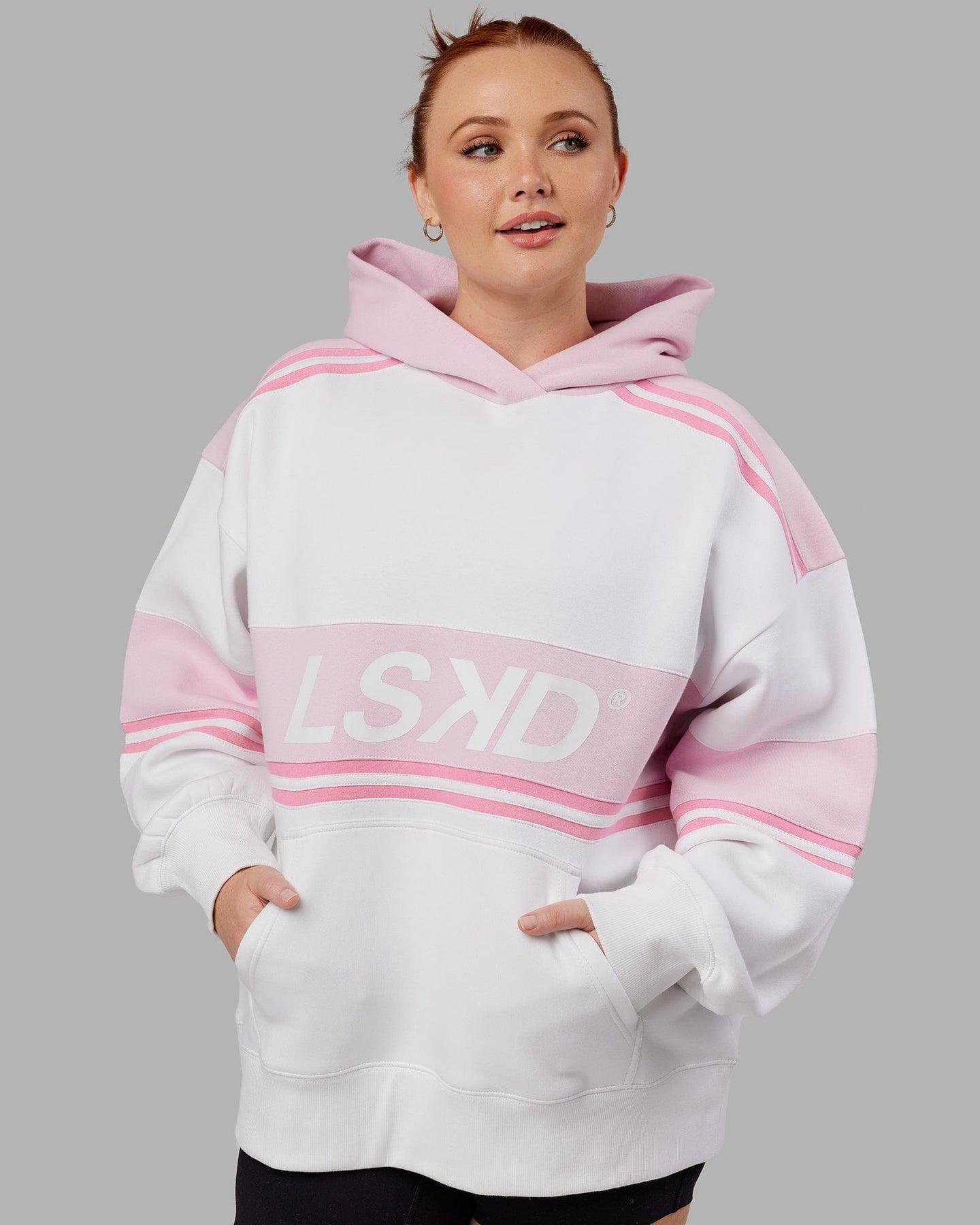 Unisex A Team Hoodie Oversize White Petal Pink LSKD