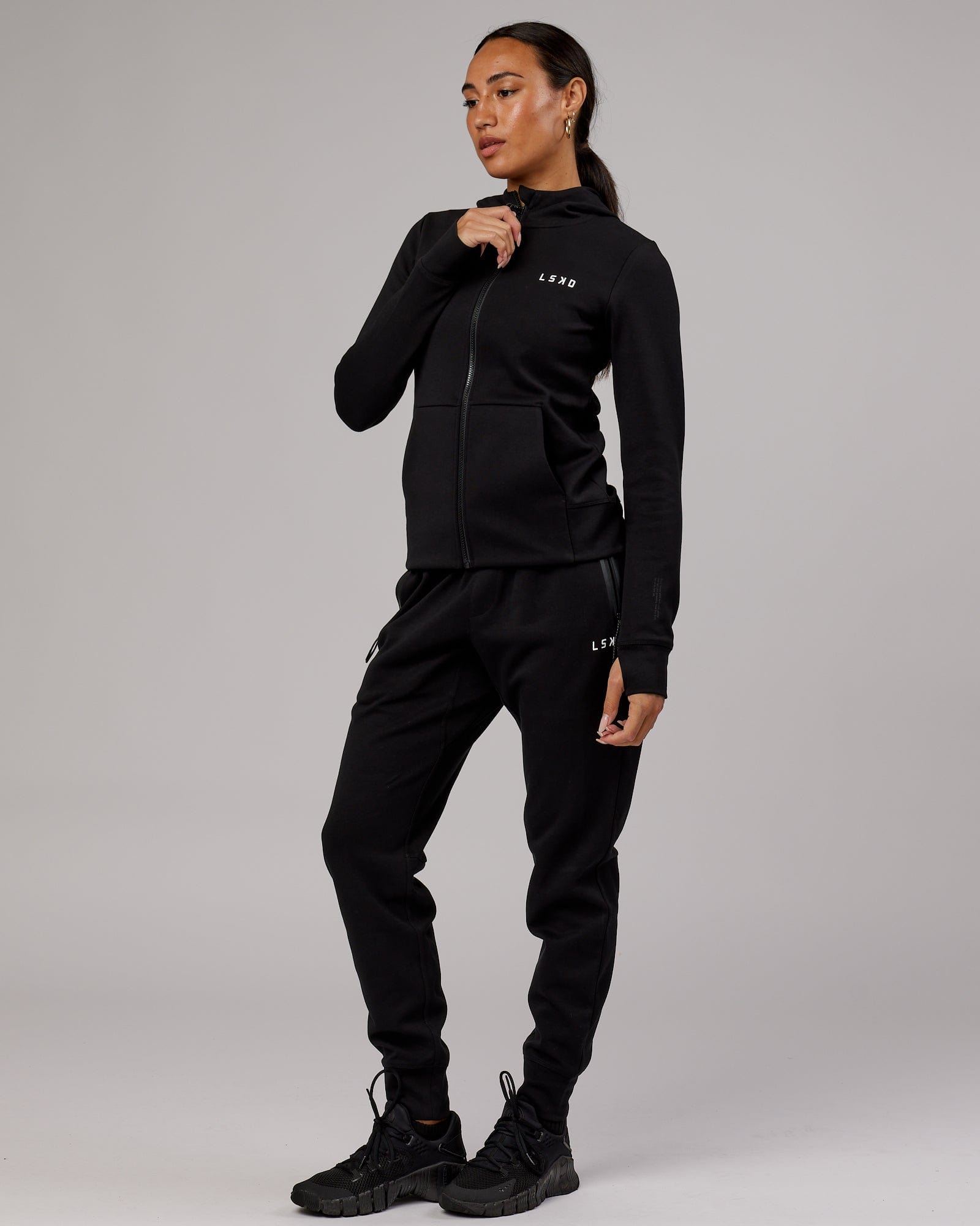 Womens Athlete ForgedFleece Zip Through Hoodie - Black | LSKD